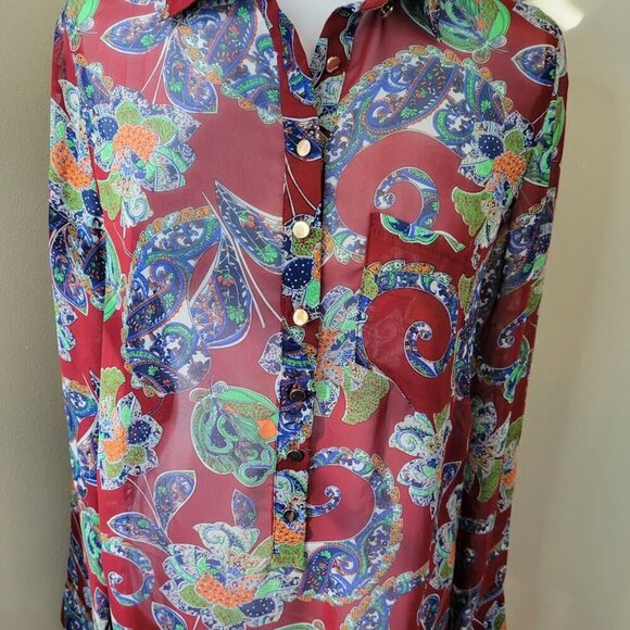 Fashion Union Boho Shirt Dress Sheer Tunic Burgundy Multicolor Women's Size XS - Picture 8 of 13